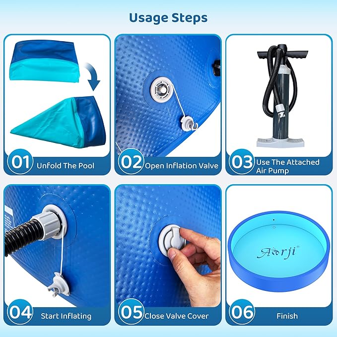 Foldable Dog Pet Bath Pool,AORJI Brushed Inflatable Dog Pet Pool Collapsible Kiddie Pool Bathing Tub Doggie Wading Pool for Small to Large Pubby Dogs Cats and Kids (63"x 14" Blue)