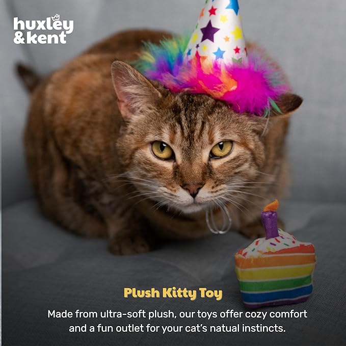 Huxley & Kent Plush Cat Toy - Interactive Catnip Toy for Cats & Kittens - Soft with Crinkle & Catnip - Fun Indoor Play - Funfetti Cake