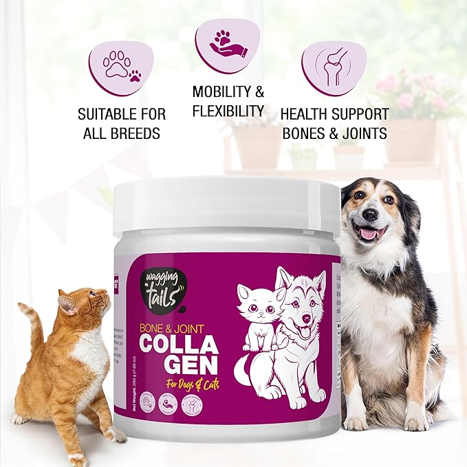 Bone & Joint Collagen Topper for Dog & Cat – UC-II Undenatured Type II, I & III Collagen Peptides – Supplement for Mobility, Flexibility & Cartilage Health – Unflavoured Powder Easy to Digest – 7 oz