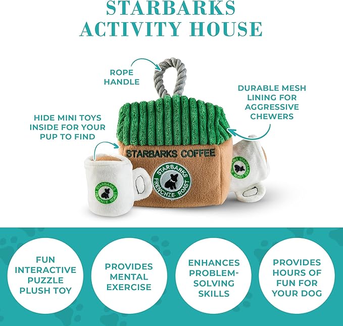 Haute Diggity Dog Starbarks Activity House, Plush Designer Dog Toys with Interactive Squeaker, Stimulating Pet Enrichment, Machine-Washable & Safe Materials for All Breeds, One Size