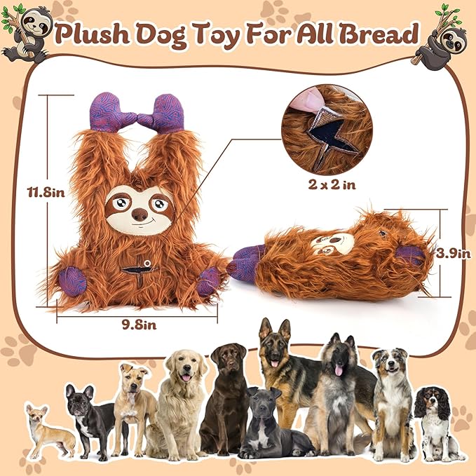 Interactive Monster Dog Chew Toys to Keep Them Busy – Enrichment Squeaky Treat Dispensing Chew Dog Toys for Boredom and Stimulating, Tough Plush Dog Toy for Large Medium Dogs (B-Brown)