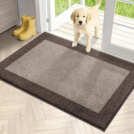 PURRUGS Dirt Trapping Door Mat 32" x 48", Non-Slip/Skid Machine Washable Entryway Rug, Shoes Scraper, Throw Rug, Super Absorbent Area Rug for Muddy Wet Shoes and Paws, Beige & Grayish Brown