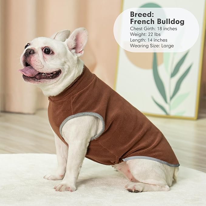 cyeollo Fleece Dog Sweater Vest, Reflective Dog Sweatshirt Pullover Doggie Jacket for Small Medium Large Doggie Clothes Boy Girl Pets, Brown & Khaki S