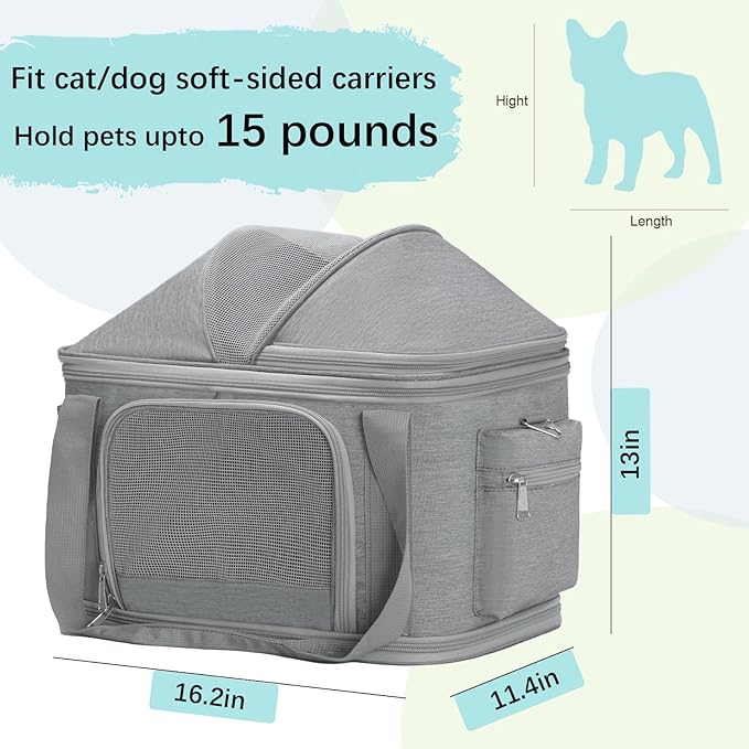 Airline Approved Pet Carrier Soft-Sided Dog Carriers Travel Tote Bag for Small Dogs Cats, Foldable Pet Bag for Puppies Small Animals with Pockets (Grey, 16.2" x 11.4" x 13")