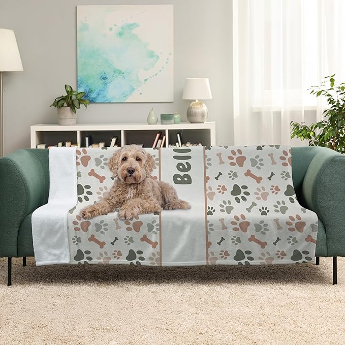 Prints Next Day – Custom 30" x 40" Plush Pet Lightweight Blanket Personalized with Pet Lightweight's Name - Paw Pattern - Gift for Dog Owners - Printed in America