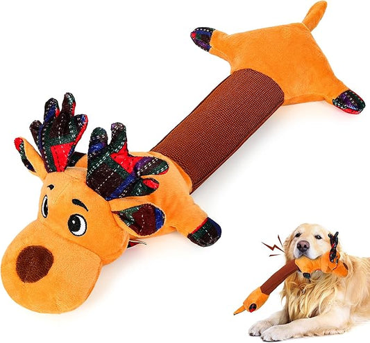 IOKHEIRA Christmas Dog Toys – Reindeer Squeaky Plush Crinkle Rope Dog Toys,Interactive Tug-of-War Chew Toy for Small/Medium/Large Dogs, for Dog