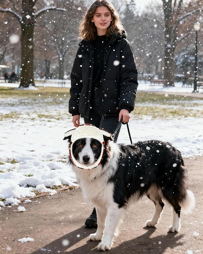 PET SHOW Dog Trapper Hat Winter Hat for Medium Large Dogs Fall Thanksgiving Warm Fleece Aviator Hats with Ear Flaps Adjustable Outdoor Boy Pet Pilot Costume Cap L-Orange Plaid/with Ear Holes