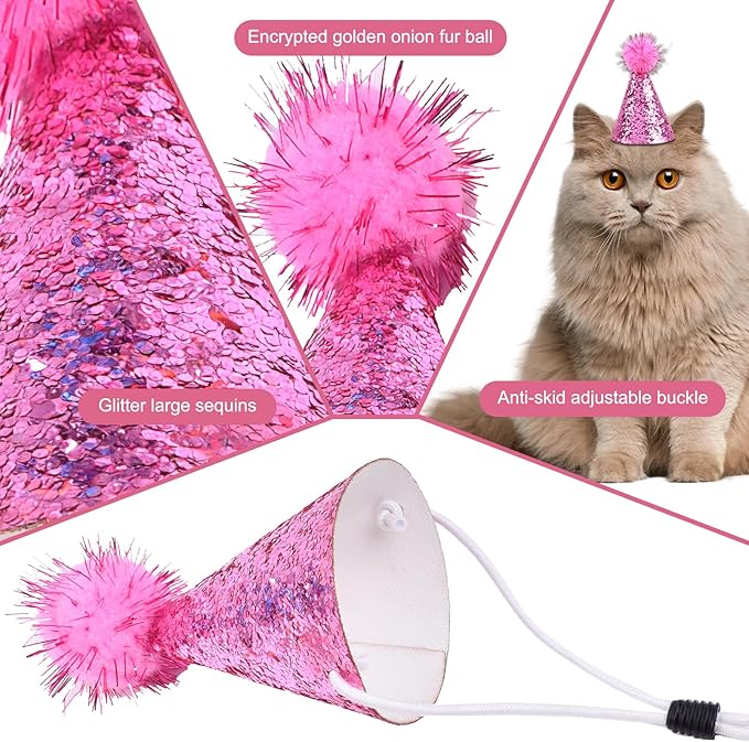 10Pcs Dog Cat Birthday Hat Mini Party Birthday Hats for Stuffed Animals Set Cute Small Party Hats with Glitter Adjustable Pastel Pet Grooming Costume Accessories Mini Stuff for Small Dogs Cats