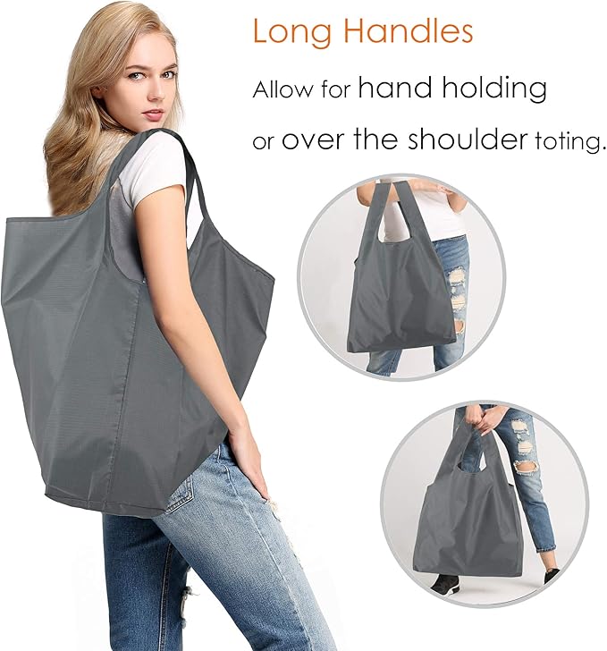 BeeGreen Grey Reusable Shopping Bags Wholesale Reusable Grocery Bags Bulk with Elastic Band Foldable-Machine Washable with Zipper Storage Pouch 20 Pieces