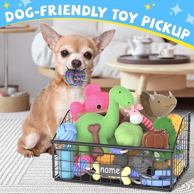 Indestructible Dog Toy basket, Small Toy Box for Dogs, Pet Toy Bin Dog Metal Basket for Toys, Toy Storage Organizer, Cat Toy Box for Living Room Area(Black)