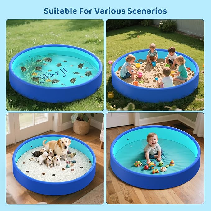Foldable Dog Pet Bath Pool,AORJI Brushed Inflatable Dog Pet Pool Collapsible Kiddie Pool Bathing Tub Doggie Wading Pool for Small to Large Pubby Dogs Cats and Kids (63"x 14" Blue)