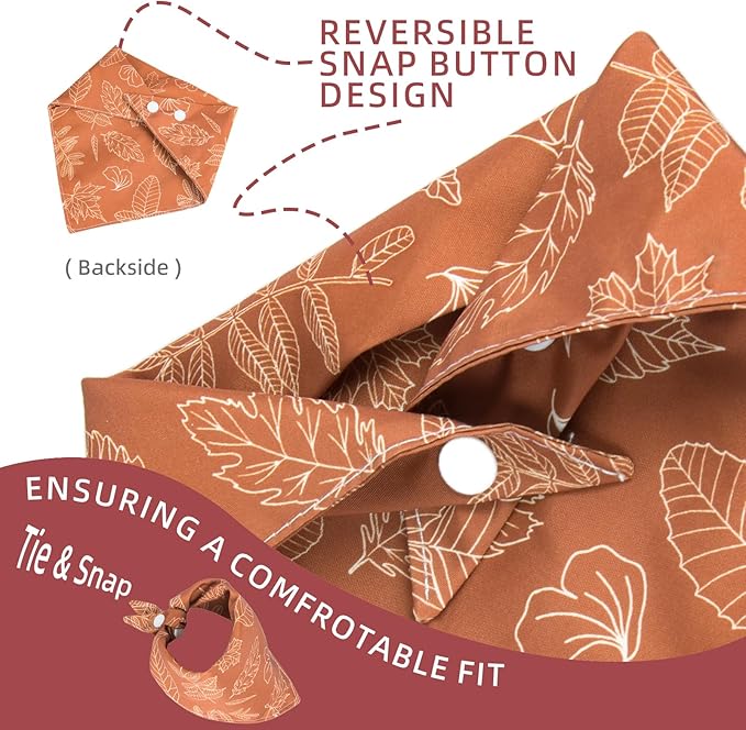 Fall Bandanas for Dogs Autumn Leaves Sktech Printed Style, Thanksgiving Holiday Triangle Pet Scarf with Snap Button for Girls, Extra Large Breed, 75lbs+