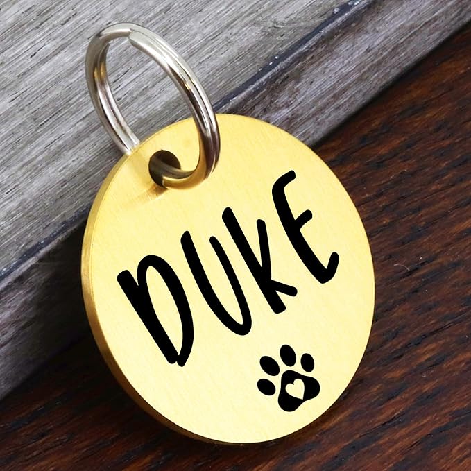 Ultra Joys Dog ID Tag, Custom Dog Tag Personalized Cat Tag, Pet ID Tag, Brushed Stainless Steel Brushed Stainless Steel Round Dog Tag Gold Large