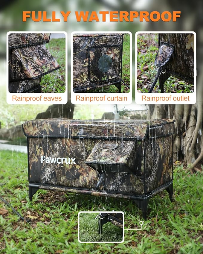 Weatherproof Heated Cat House for Outdoor in Winter, Heated Cat Bed Kitty Shelter with Cat Heating Pad, Insulated & Safe Escape Door, Warm House for Outside Stray Cat(Leaf Color, 16"x28"x19")