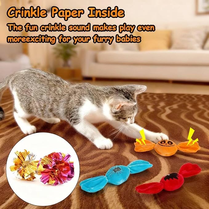 Retro Shaw Cat Toys,3PCS Candy Catnip Toys with Crinkle Sound Inside,Sweet Treats Cat Toy, Trick or Treat for Kitten Toys,Interactive Indoor Kitty Kicker for All Breeds