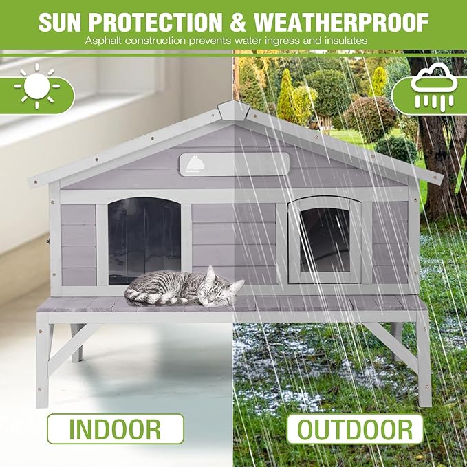 GUTINNEEN Heated Cat House Large Insulated Cat House Outdoor Weatherproof Feral Cat Shelter with Heated Pad, Insulated All-Round Thermal Liner for 1-4 Cats (Winter-Ready)