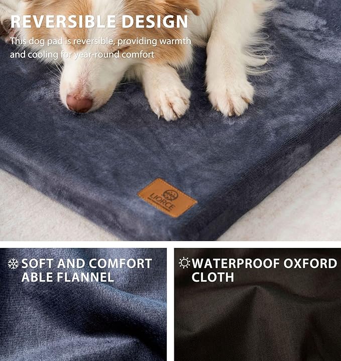 Dog Bed for Small Dogs - Puppy Dog Crate Pad with Removable Washable Cover and Waterproof Lining - Memory Foam Dogs Kennel Mat - Reversible Pet Bed (Cool & Warm), 24 x 18, Dark Grey