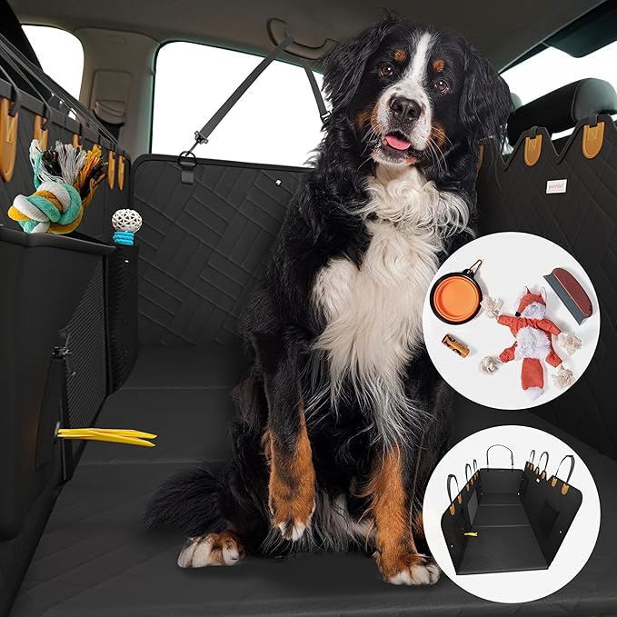 Back Seat Extender for Dogs Hard Bottom Foam - Sturdy Dog Hammock for Car Hard Bottom Car Seat Cover for Dogs with Seatbelt, Carrying Bag, Hair Remover- Dog Backseat Cover SUV, Car, Truck