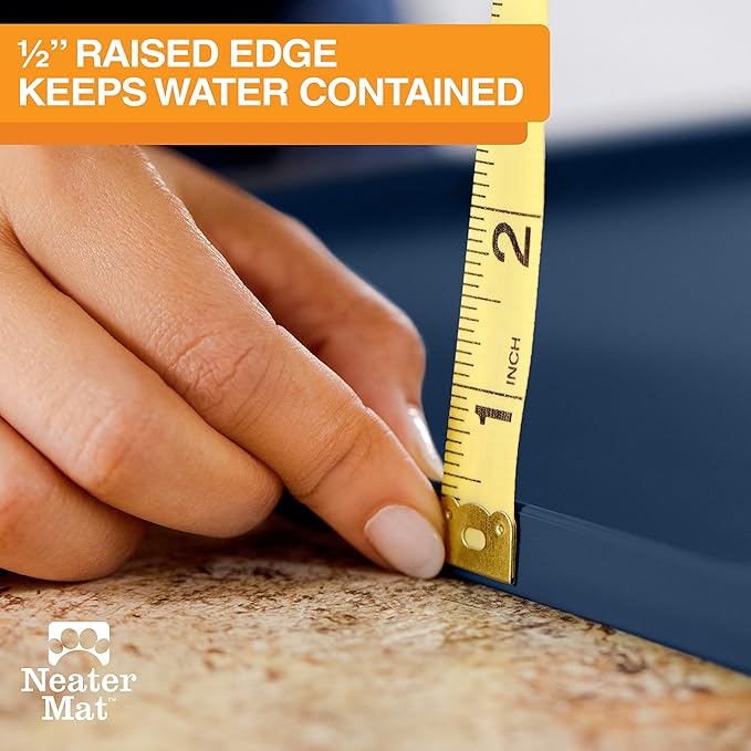 Neater Pet Brands Neater Mat Pet Mats for Food and Water, Cat & Dog Bowl Mat Waterproof Silicone, Feeding Tray, Dog Food Mats for Floors, Placemat w/Raised Edge for Under Bowls, 32" x 24", Dark Blue