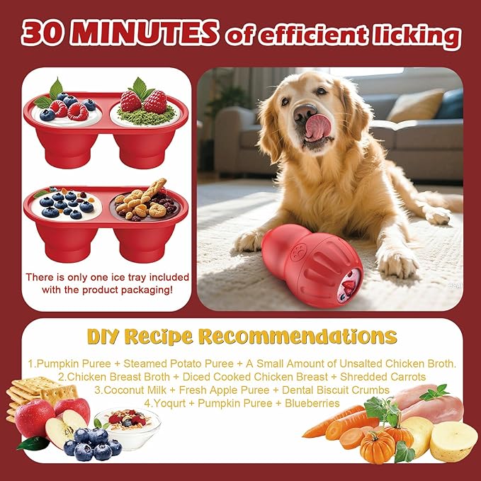 VIWIK Frozen Treat Dispensing Dog Toy for Medium Small Dogs, Interactive Dog Puzzle Toys for Boredom, Cognitive Dog Enrichment Toys, Freezable Fillable Rubber,Reduces Anxiety Red