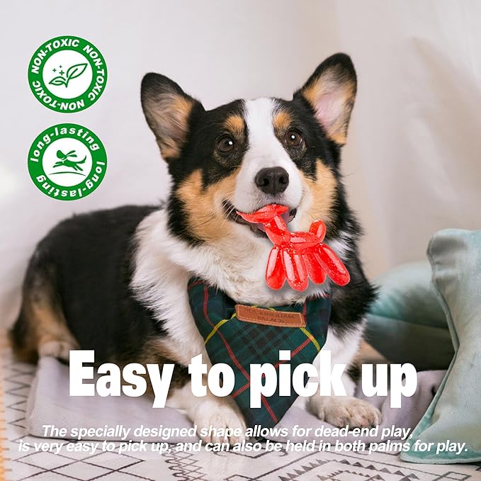 Durable Dog Chew Toy – Balloon Dog Shape, 4.72” for Small & Medium Dogs, Tough Plastic, Interactive Chew Toy for Boredom & Dental Health（Red）