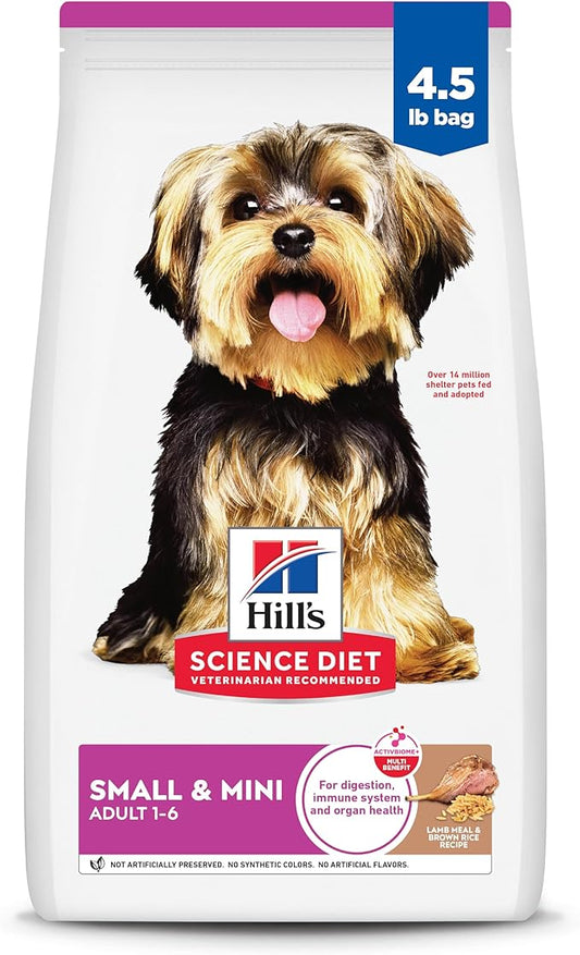 Hill's Science Diet Small & Mini, Adult 1-6, Small & Mini Breeds Premium Nutrition, Dry Dog Food, Lamb & Brown Rice, 4.5 lb Bag