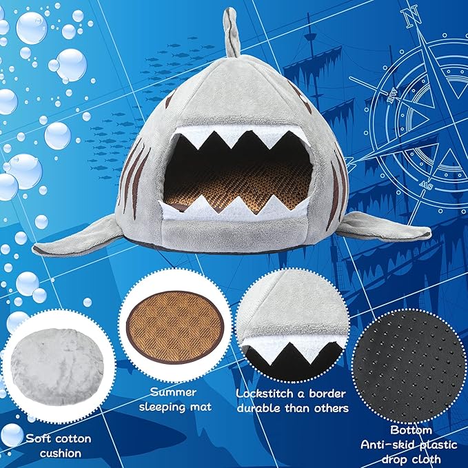 Jetec Shark Guinea Pig Bed Hideout Guinea Pig Animals Bed House Warm Small Hamster Nest Sleeping Mat Cushions Dutch Hamster Hedgehog Rat Chinchilla(Gray)