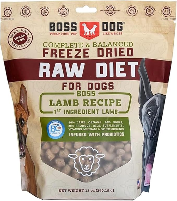 Boss Dog Complete & Balanced Freeze Dried Raw Diet for Dogs, Lamb Recipe, 12 oz Bag