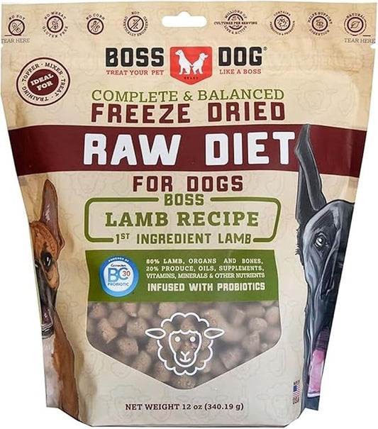 Boss Dog Complete & Balanced Freeze Dried Raw Diet for Dogs, Lamb Recipe, 12 oz Bag