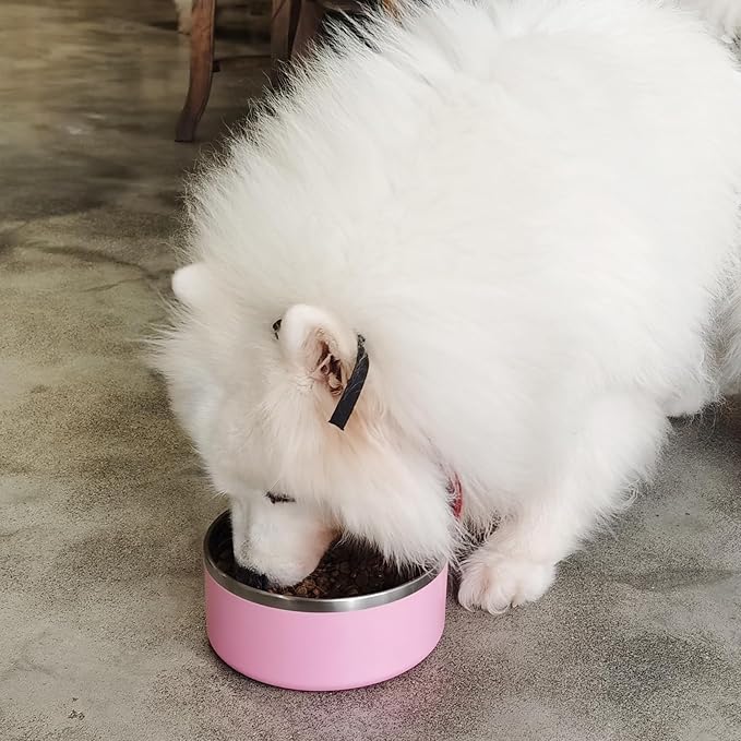 Stainless Steel Dog Bowls for Large Dogs - Insulated, Non Slip, Easy Clean, 40oz, Pink
