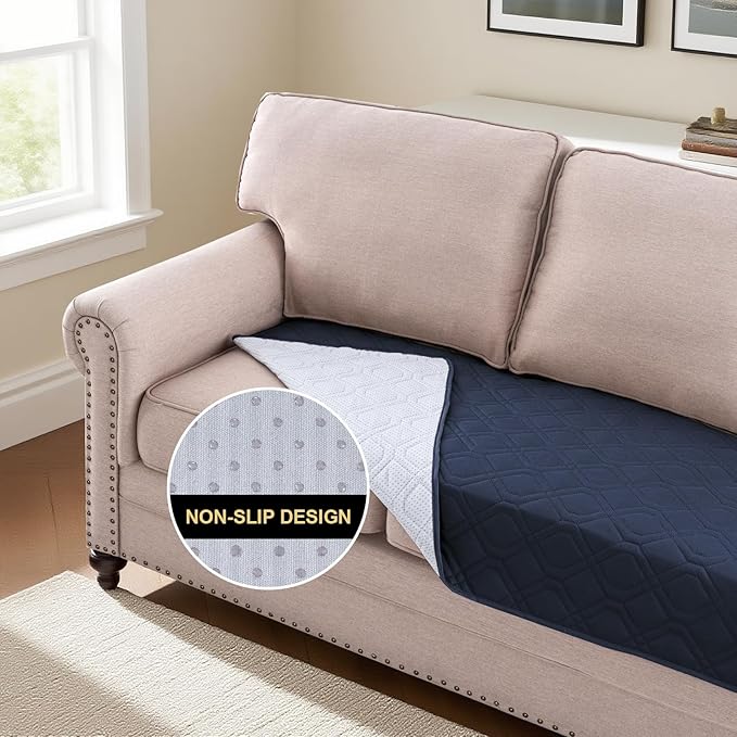 PrinceDeco Waterproof Couch Cover for Dogs Washable Dog Blanket for Bed Couch Sofa Outdoor Bed Cover with Non-Slip Back(32x74 Inch,Navy)