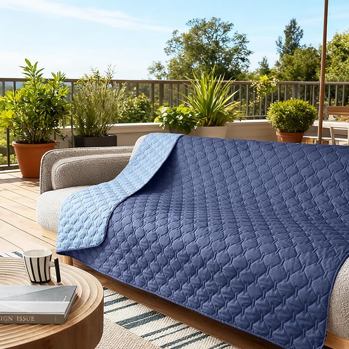 gogobunny 100% Double Sided Waterproof Dog Blanket Soft Pet Bed Cover Reversible Protect Furniture Couch Sofa Car for Puppy Large Dog Cat (Dark Navy/Light Navy, 82x120 Inch (Pack of 1))