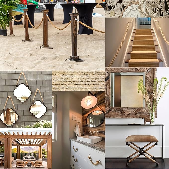 Premium Brazilian Sisal Rope, Natural Fiber 100% Sisal, Ultra Durable, Chemical-Free, Ideal for DIY, Cats, Scratching Post Replacement, Home Decor, Garden, Crafting (1/4” 600 ft / 6mm 180m)