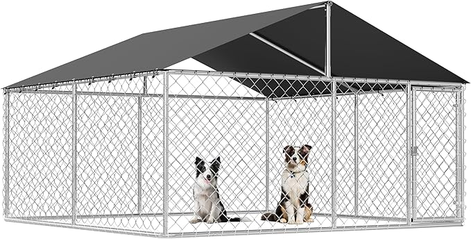 Outdoor Dog Enclosure Heavy Duty Dog Kennel House Mesh Dog Big Cage Pet Kennel Steel Fence with Secure Lock