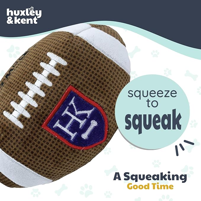 Huxley & Kent Funny Dog Toy w/Squeaker – Power Plush Squeaky Dog Toys for Small, Medium & Large Dogs – Soft Stuffed Animal for Indoor Play & Fetch - HK Football, Small
