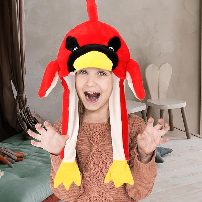 Animal Hat with Ears Moving Jumping Pop Up Beating Hat Plush Holiday Cosplay Dress Up Funny Gift for Kids