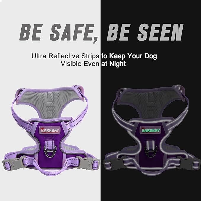 BARKBAY No Pull Dog Harness Front Clip Heavy Duty Reflective Easy Control Handle for Large Dog Walking(Violet Purple & Purple,L)
