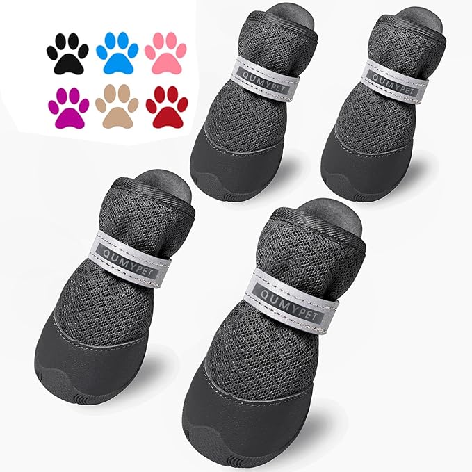 QUMY 4PCS Dog Shoes for Small Dogs, Hot Pavement Summer Puppy Dog Boots & Paw Protectors with Soft Anti-Slip Rubber Sole, Mesh Breathable Dog Booties for Hardfloors, Walking Running Black Size 2