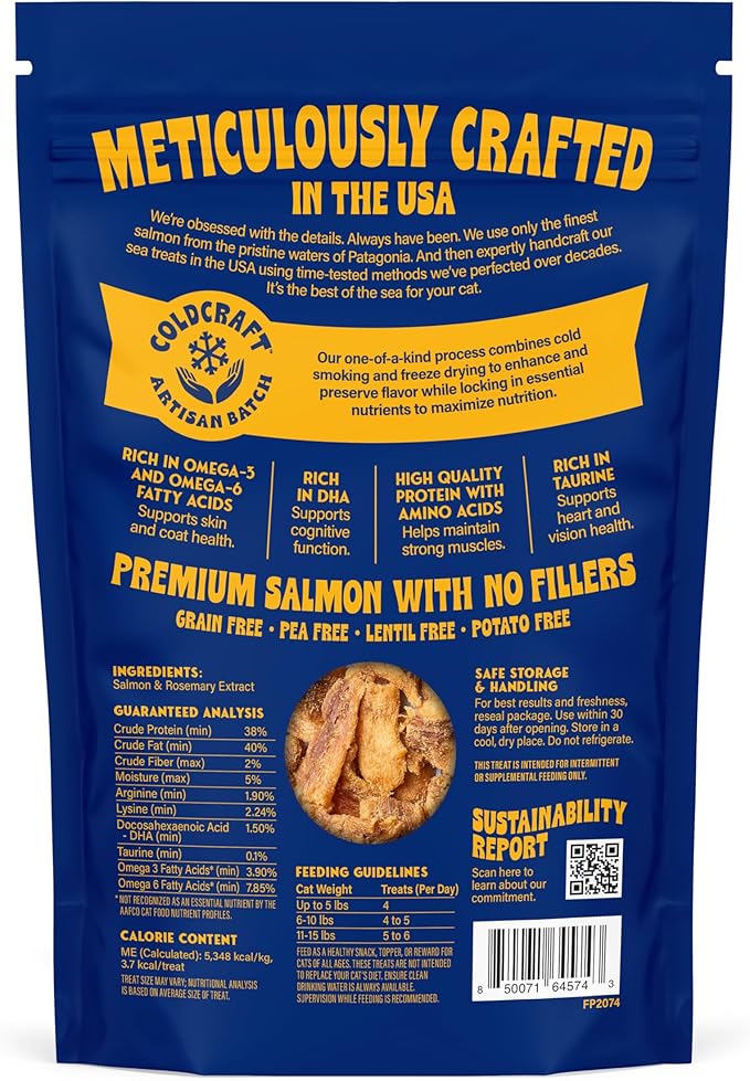 Finfare Freeze Dried Salmon Nuggets, Grain Free Salmon Cat Treats, High Protein & Omega-3s to Support Skin, Coat & Wellness, Crafted in USA, 6oz