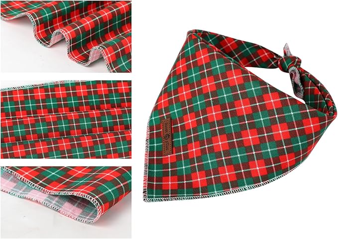 Lionet Paws Cotton Christmas Dog Bandanas,Red Green Grid Comfortable Dog Bandana Bibs Scarf Dogs Kerchief,Autumn Scarves for Small Medium Dogs Pets
