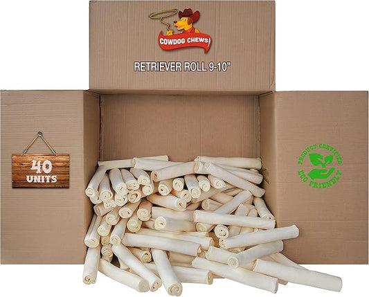 Cowdog Chews Retriever roll 9-10 inch All Natural Rawhide Product (40 Pack)