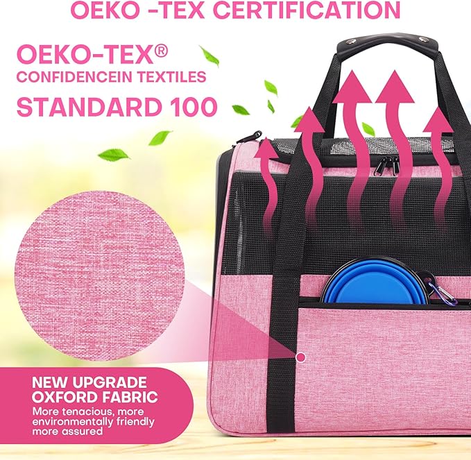 JUNGYOUN Premium Cat Carrier - Pet Carrier for Cat & Small Dogs up to 15lbs - Airline Approved Travel Dog Carrier with Anti-Escape Zippers, Collapsible Travel Bowl & Padded Strap