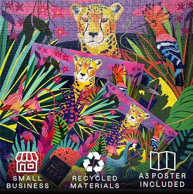 Elena Essex Puzzles for Adults 1000 Pieces - Wilderness Safari | Jigsaw Puzzles 1000 Pieces | Colorful Jungle Cheetah Cat Puzzle | Jigsaw Puzzle Size 20 x 28 inches