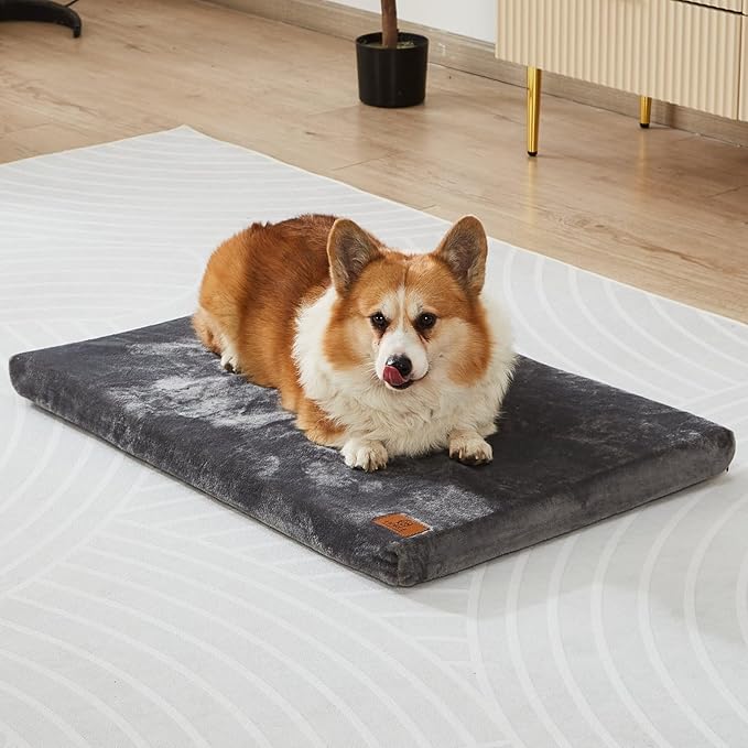 Memory Foam Dog Crate Pad, Medium, 30-inch, Grey - Orthopedic Pet Bed Mat with Waterproof Lining, Removable Washable Cover, for Dogs & Cats