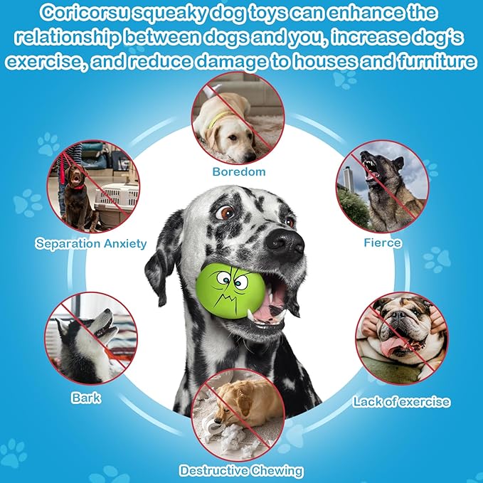 3.14" Squeaky Dog Toys Funny Smile Face Chewing Latex Rubber Soft Fetch Play Interactive Squeaky Dog Balls for Puppy Small Medium Pet Dog (3PCS)