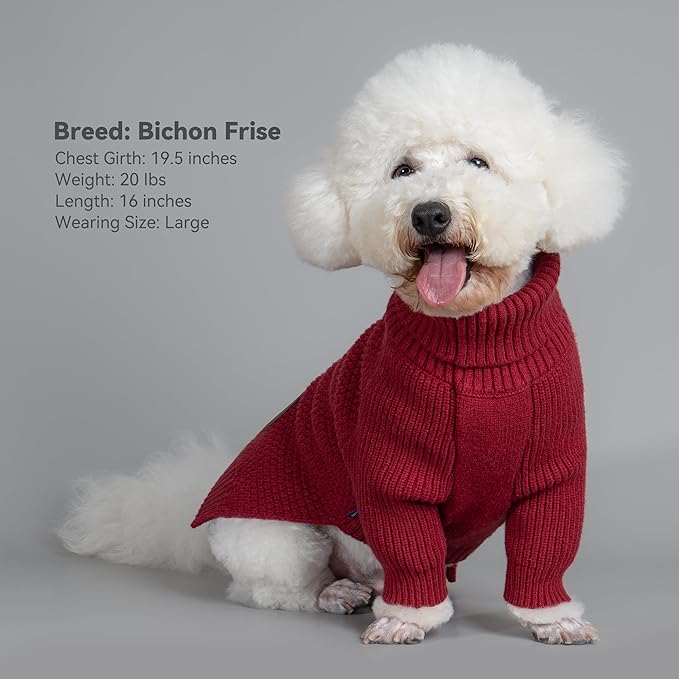 cyeollo Turtleneck Dog Sweater Soft Knitted Sweaters with Leash Hole Pet Clothes for Cold Day Pet Small Medium Dog Sweaters, Burgundy XL