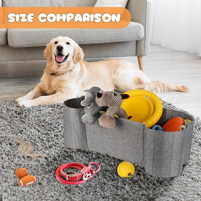 Lukeline Large Dog Toy Basket, Bone Shape Dog Toy Storage Box, Foldable Fabric Storage Bin for Pet toys and Pet Supplies, 26.4 * 12.6 * 9.5 Inches (1 Pack-Grey)