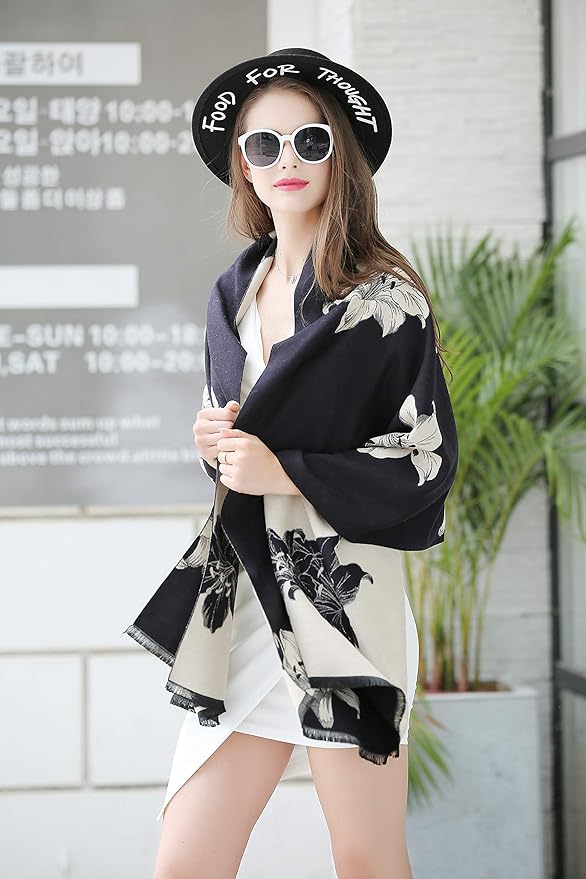 Jeelow Womens Pashmina Shawl Wrap Scarf - Elegant Dressy Evening Poncho Cape for Formal and Wedding Outfits