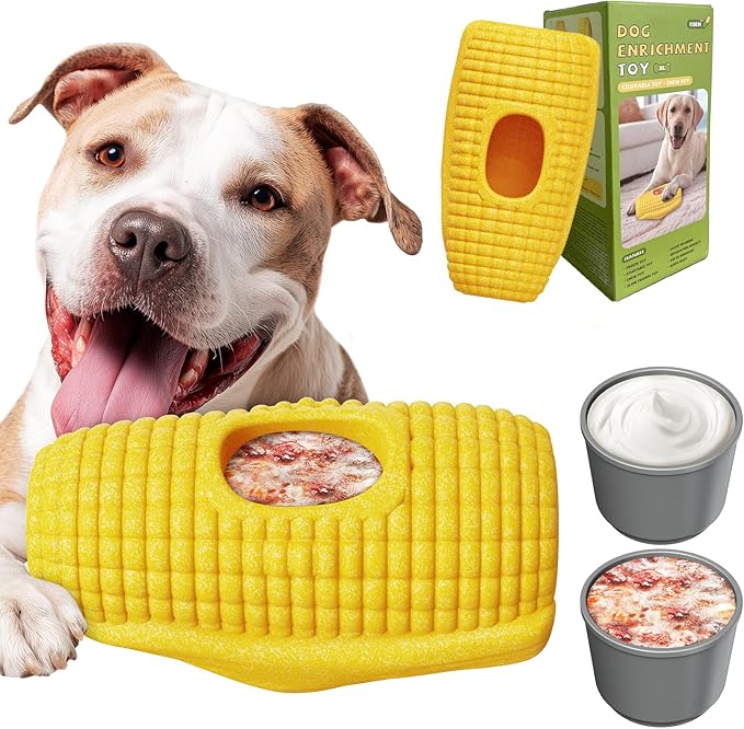 Interactive Dog Toys for Aggressive Chewers, Dog Toy to Keep Them Busy, Corn-Shaped Durable Dog Chew Toys for Large & Medium Breeds, Frozen Treat Holder for Anxiety Relief & Dental Care