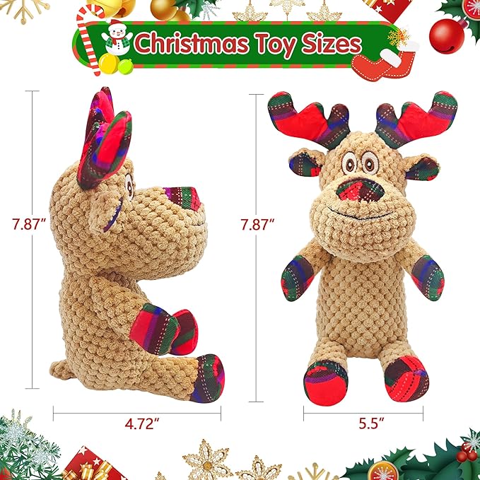 Christmas Dog Toys, Plush Squeaky Dog Toy with Crinkle Paper, Cute Christmas Puppy Toys with Cotton, Durable Interactive Dog Chew Toys for Puppy Small Medium Large Breed